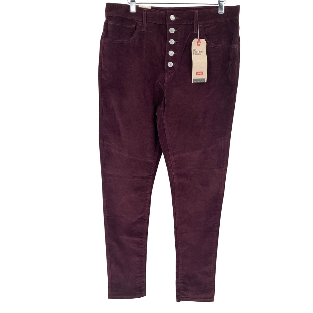 Levis 721 High Rise Corduroy Pants Burgundy Button Fly Sz 32 Academia Preppy NEW